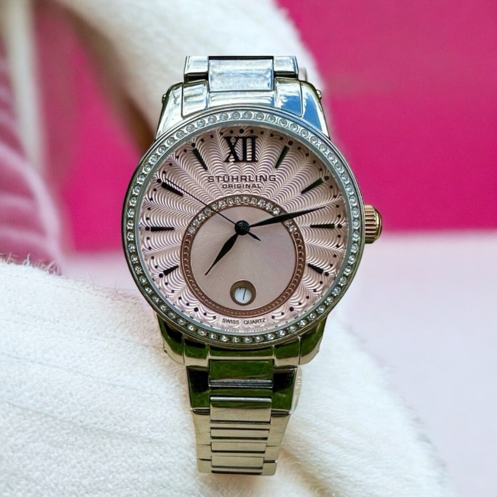 Stuhrling 544B 03 544B.03 Date Crystal Accented Stainless Steel Womens Watch